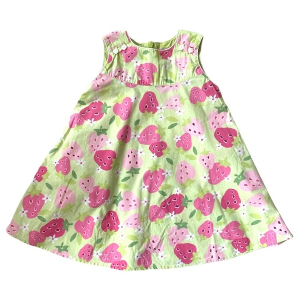 VINTAGE Y2K Gymboree Dress Sundress Strawberry Pink Green Spring Summer 2T 2